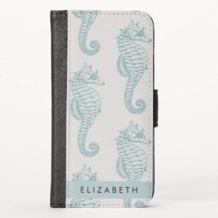 Tropical Seahorses, Seahorse Pattern, Your Name iPhone X Wallet Case