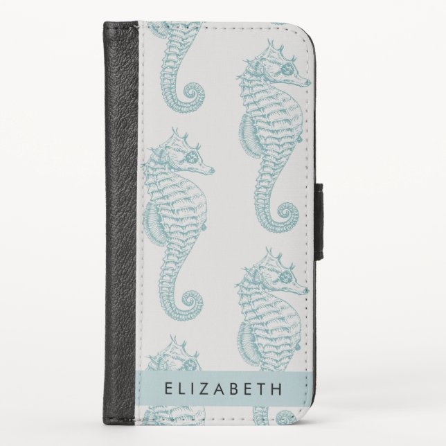 Tropical Seahorses, Seahorse Pattern, Your Name iPhone Wallet Case (Front)