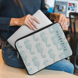 Tropical Seahorses, Seahorse Pattern, Your Name Laptop Sleeve<br><div class="desc">Elegant,  stylish and sophisticated seahorses in blue color on gray background. Modern and trendy gift,  perfect for the sea lover in your life. Personalize by adding your name,  nickname,  monogram or initials.</div>