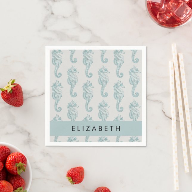 Tropical Seahorses, Seahorse Pattern, Your Name Napkins (Insitu)