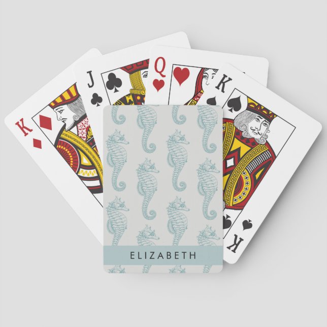 Tropical Seahorses, Seahorse Pattern, Your Name Poker Cards (Back)