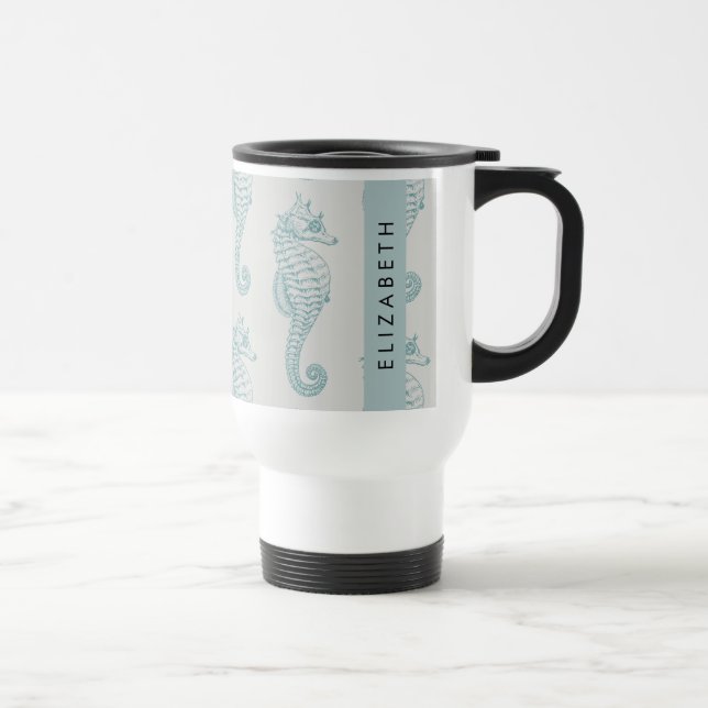 Tropical Seahorses, Seahorse Pattern, Your Name Travel Mug (Right)