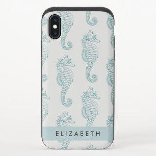 Tropical Seahorses, Seahorse Pattern, Your Name iPhone X Slider Case