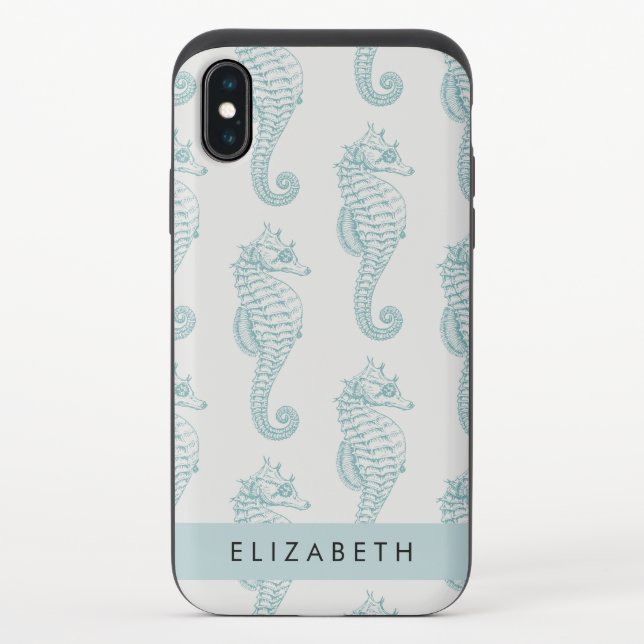Tropical Seahorses, Seahorse Pattern, Your Name Uncommon iPhone Case (Back)