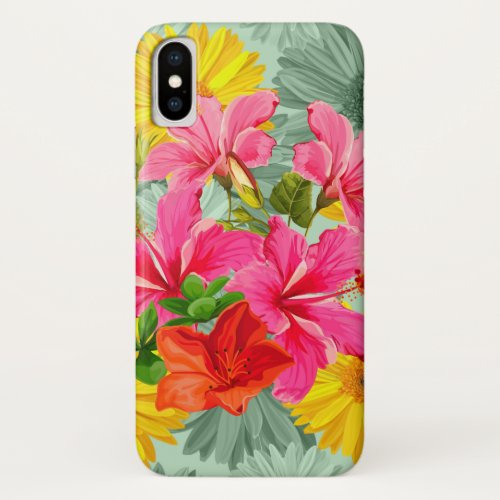 Tropical Seamless Hibiscus iPhone X Case