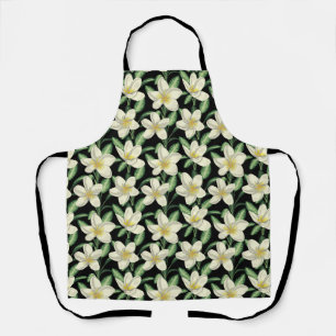 Tropical seamless pattern white flowers green leaf apron