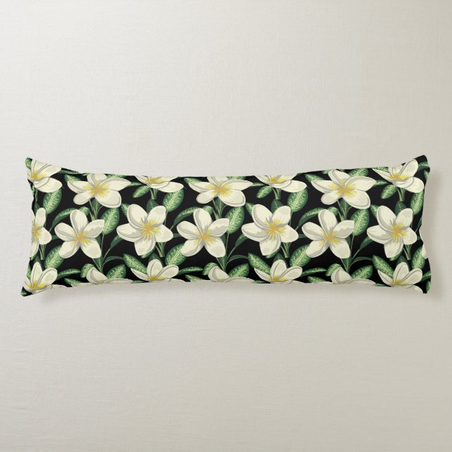 Tropical seamless pattern white flowers green leaf body pillow (Front)