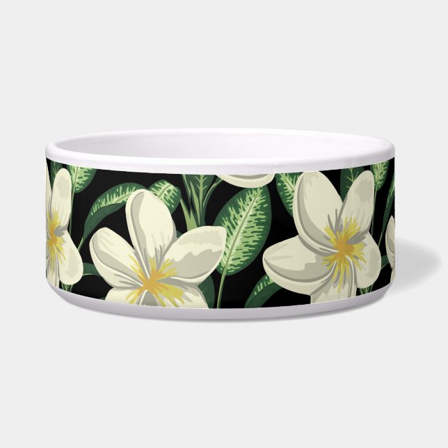 Tropical seamless pattern white flowers green leaf bowl (Front)