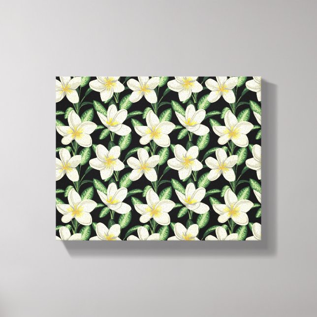 Tropical seamless pattern white flowers green leaf canvas print (Front)