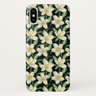 Tropical seamless pattern white flowers green leaf iPhone x case