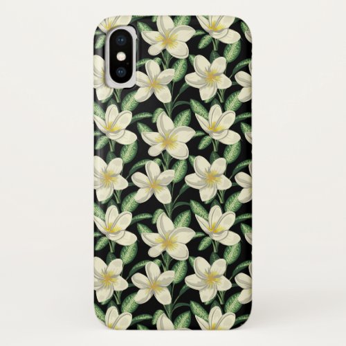 Tropical seamless pattern white flowers green leaf iPhone x case