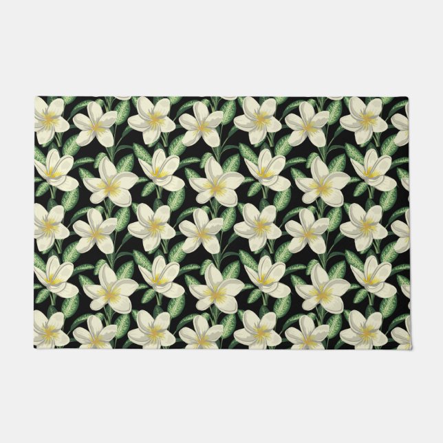 Tropical seamless pattern white flowers green leaf doormat (Front)