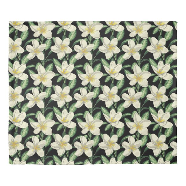 Tropical seamless pattern white flowers green leaf duvet cover (Front)