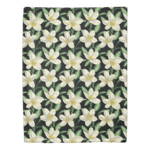 Tropical seamless pattern white flowers green leaf duvet cover