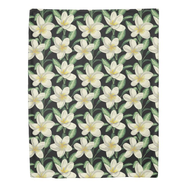 Tropical seamless pattern white flowers green leaf duvet cover (Front)