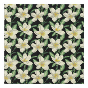 Tropical seamless pattern white flowers green leaf faux canvas print