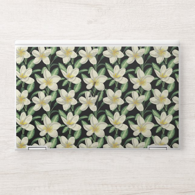 Tropical seamless pattern white flowers green leaf HP laptop skin (Front)