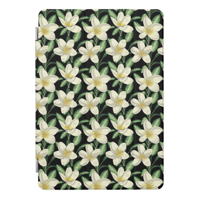 Tropical seamless pattern white flowers green leaf iPad pro cover (Front)