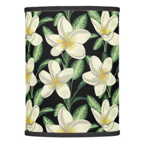 Tropical seamless pattern white flowers green leaf lamp shade