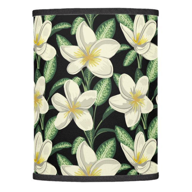 Tropical seamless pattern white flowers green leaf lamp shade (Front)