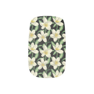 Tropical seamless pattern white flowers green leaf minx nail art