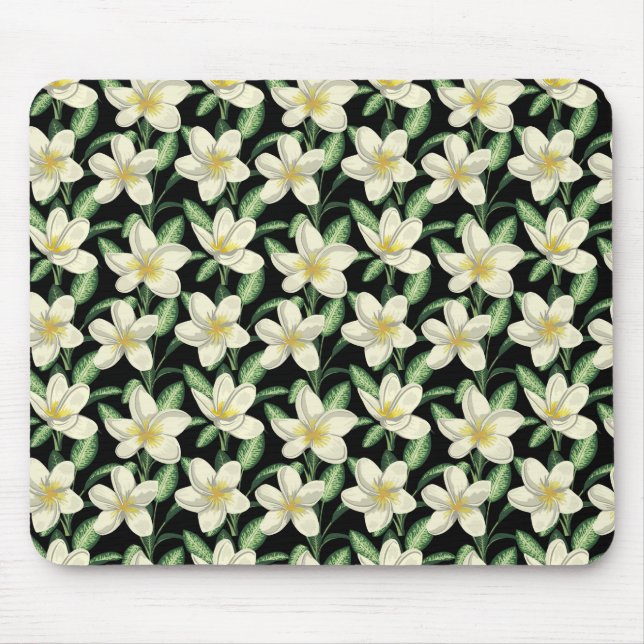 Tropical seamless pattern white flowers green leaf mouse pad (Front)