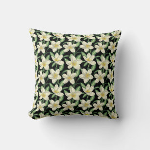 Tropical seamless pattern white flowers green leaf throw pillow