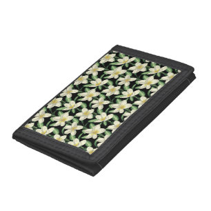 Tropical seamless pattern white flowers green leaf tri-fold wallet