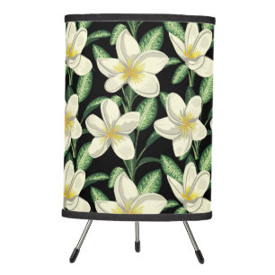 Tropical seamless pattern white flowers green leaf tripod lamp
