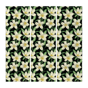 Tropical seamless pattern white flowers green leaf triptych