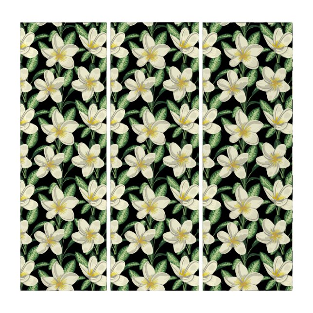 Tropical seamless pattern white flowers green leaf triptych (Front)