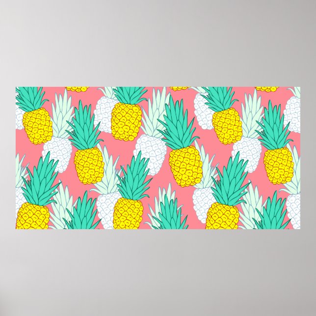 Tropical seamless pattern with exotic pineapples.  poster (Front)