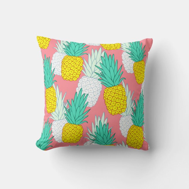 Tropical seamless pattern with exotic pineapples.  throw pillow (Front)