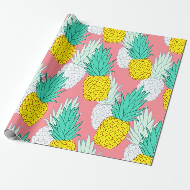 Tropical seamless pattern with exotic pineapples.  wrapping paper (Unrolled)