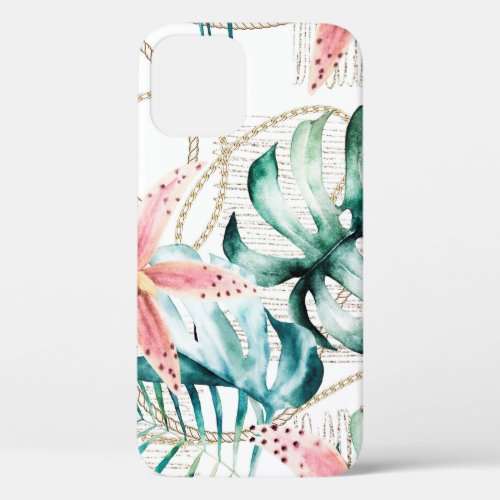 Tropical seamless pattern with orchids leaves and  iPhone 12 case