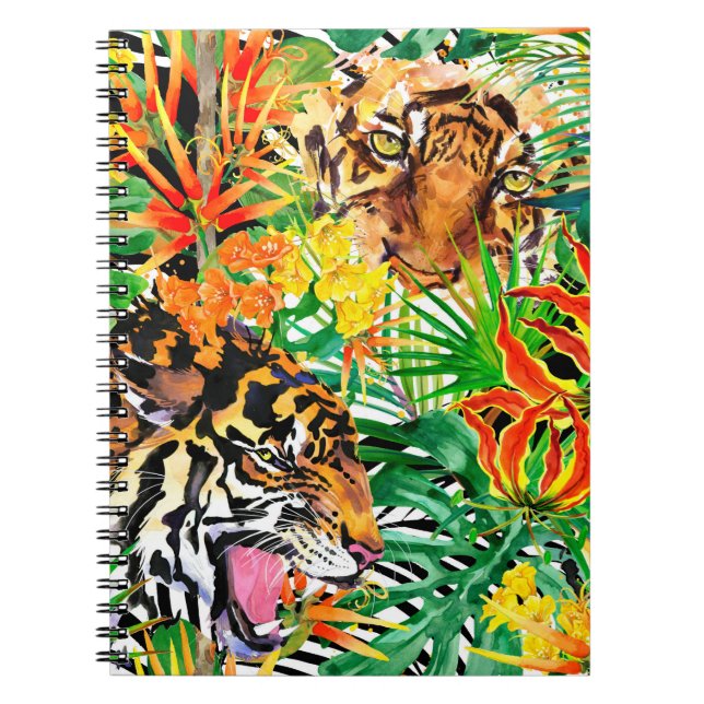 tropical seamless pattern with tiger. watercolor j notebook (Front)