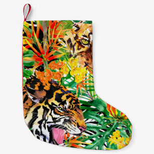tropical seamless pattern with tiger. watercolor j small christmas stocking
