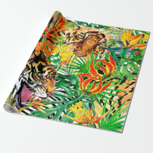 tropical seamless pattern with tiger. watercolor j wrapping paper