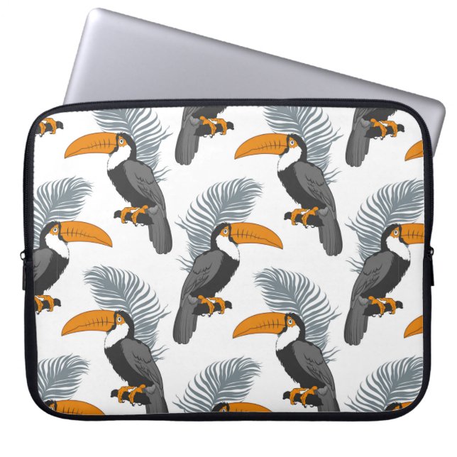 Tropical seamless pattern with toucans and leafs.  laptop sleeve (Front)