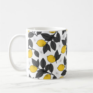 Tropical seamless pattern with yellow lemons. Hand Coffee Mug