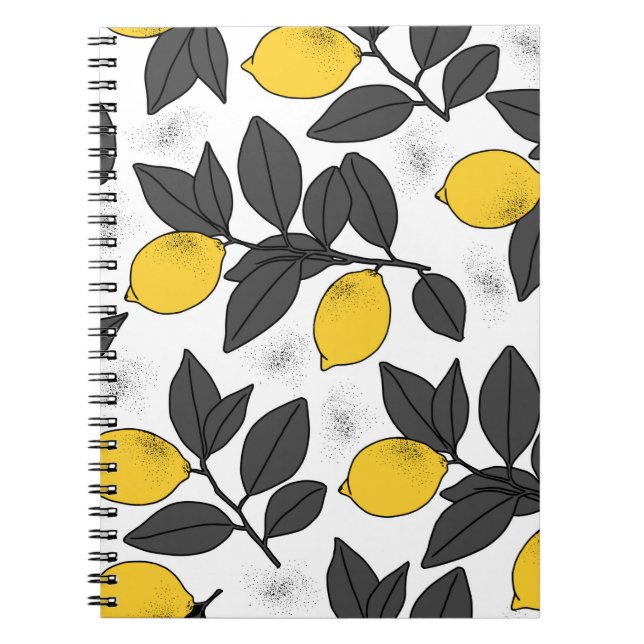 Tropical seamless pattern with yellow lemons. Hand Notebook (Front)