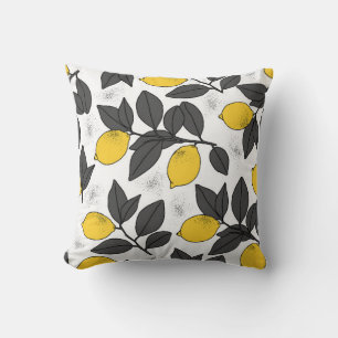 Tropical seamless pattern with yellow lemons. Hand Throw Pillow
