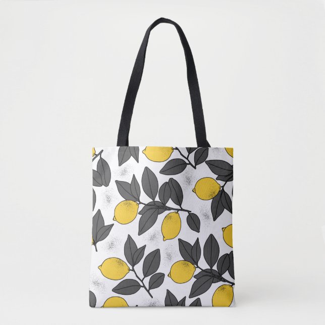 Tropical seamless pattern with yellow lemons. Hand Tote Bag (Front)