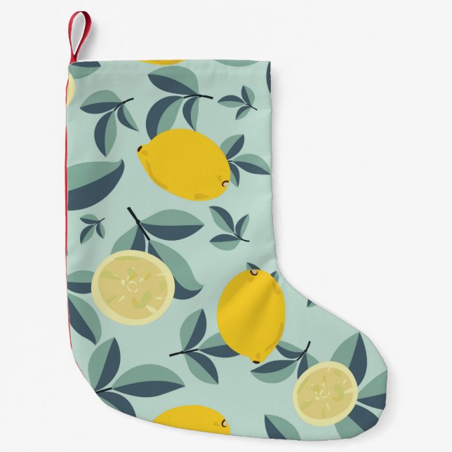 Tropical seamless pattern with yellow lemons small christmas stocking (Front)