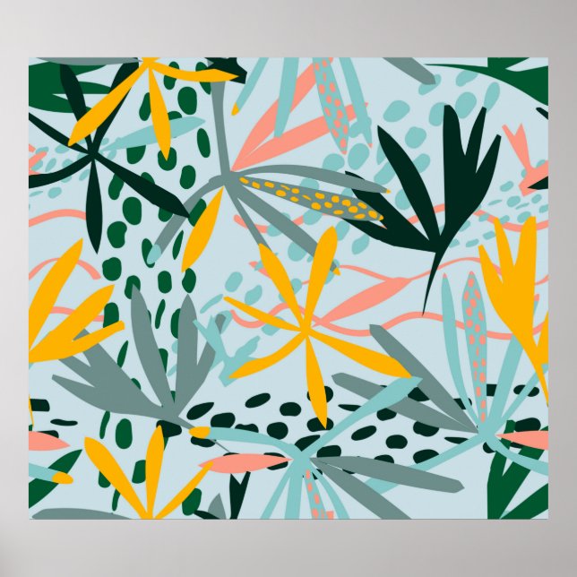 Tropical seamless texture with palm leaves, raster poster (Front)