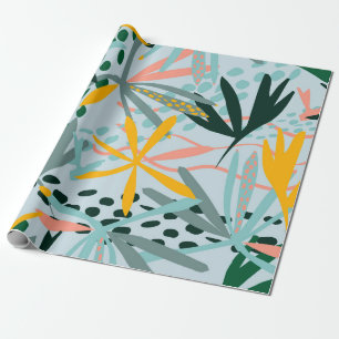 Tropical seamless texture with palm leaves, raster wrapping paper