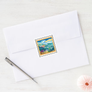 Tropical seas Summer vacation stamp art Square Sticker
