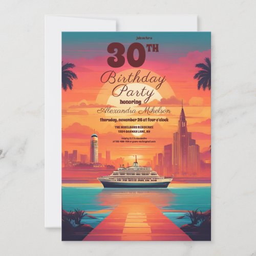 Tropical Seascape Beach Cruise Birthday Party Invitation