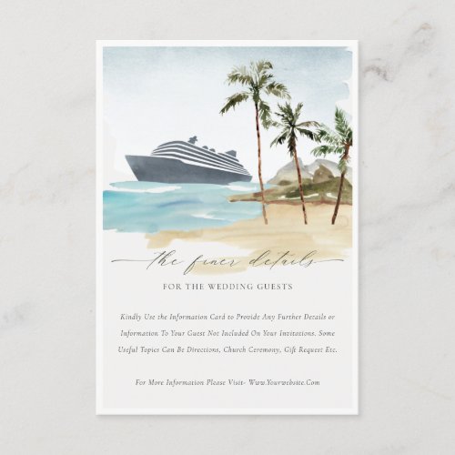 Tropical Seascape Beach Cruise Palm Wedding Detail Enclosure Card