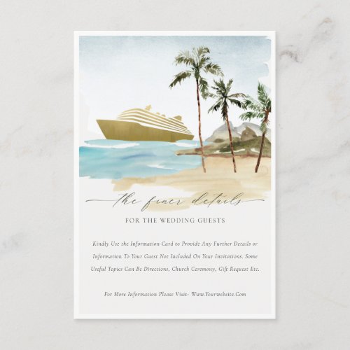 Tropical Seascape Beach Cruise Palm Wedding Detail Enclosure Card